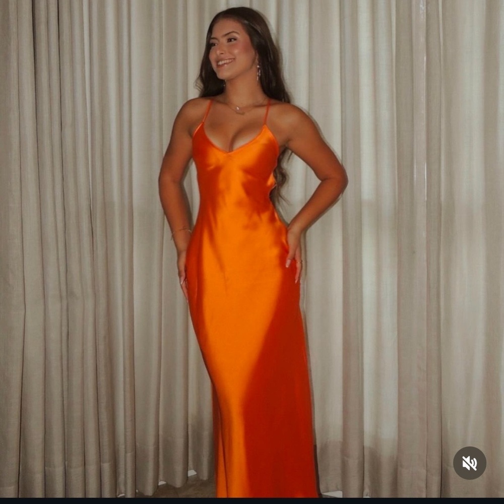 Zara dress maxi midi hot orange satin effect wedding party cocktail